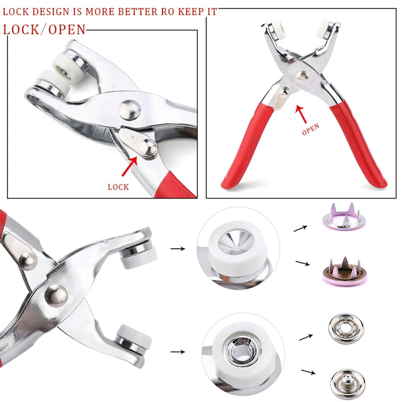 Snap Fastener Kit – Metal Buttons with Pliers Tool Set