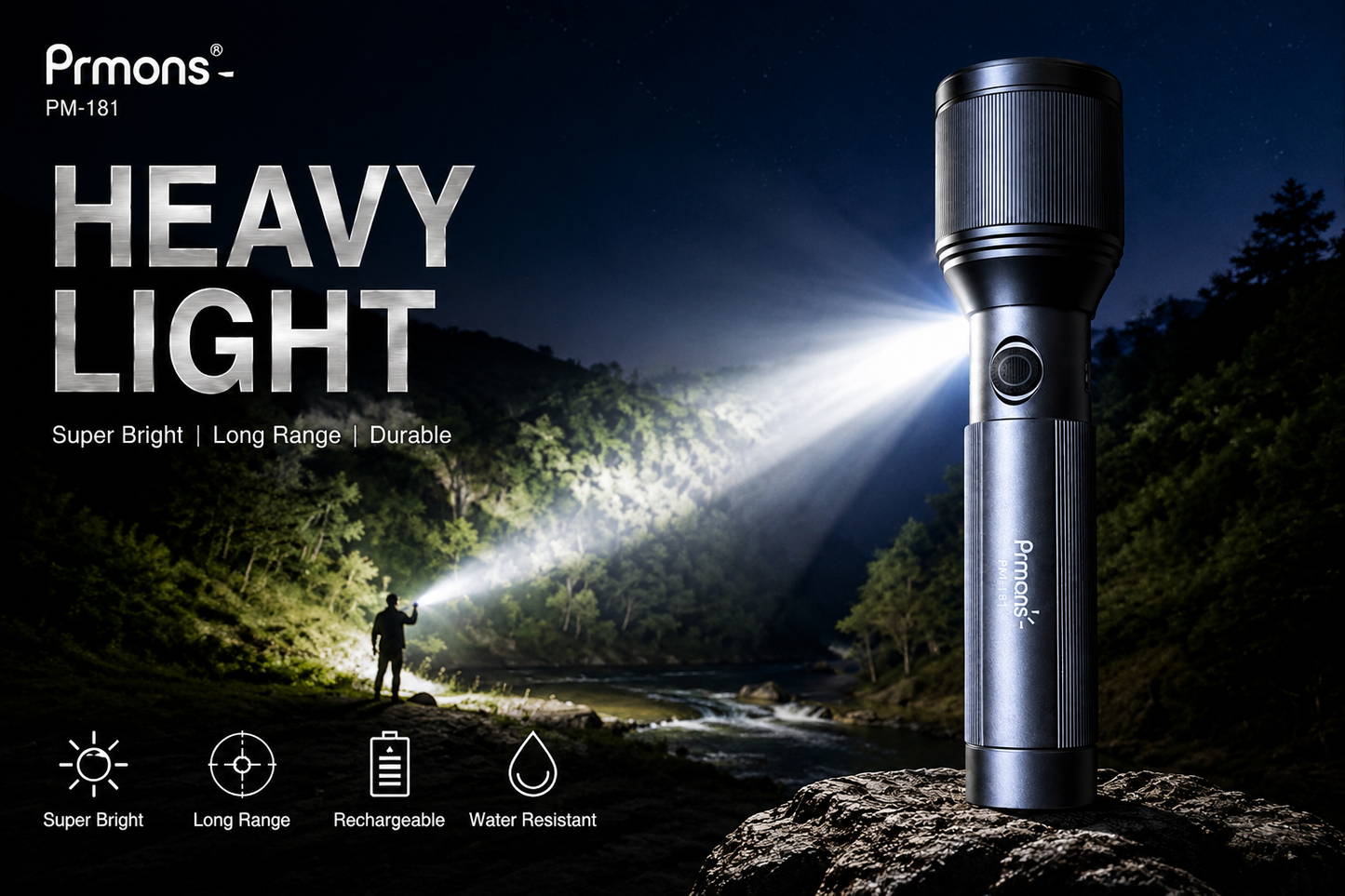 Prmons PM-181 Rechargeable Heavy Light Flashlight