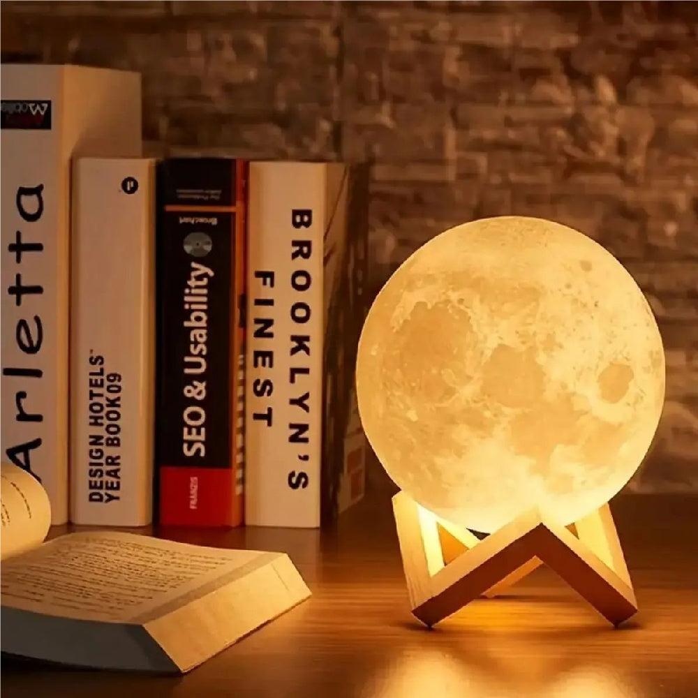 3D Moon Lamp with Wooden Stand
