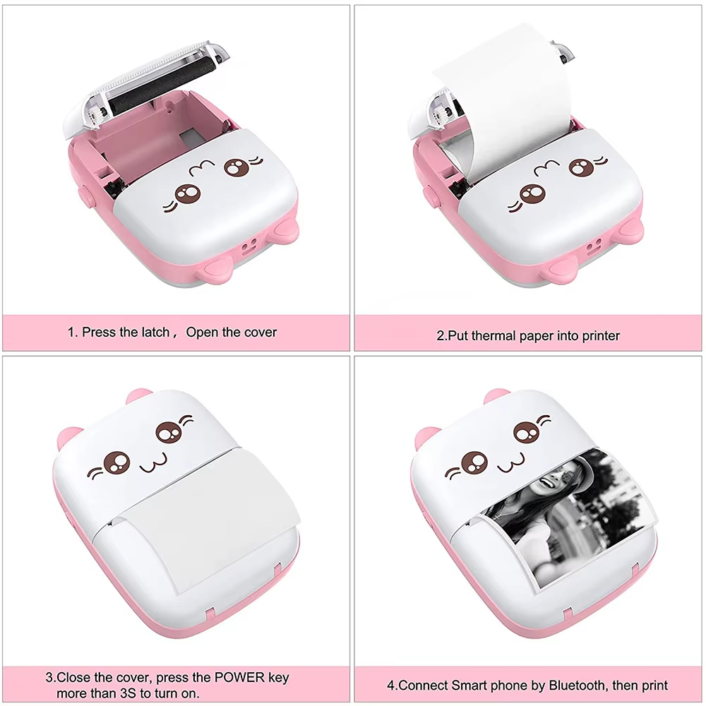 Cute Mini Bluetooth Thermal Printer – Portable Pocket Photo & Sticker Printer