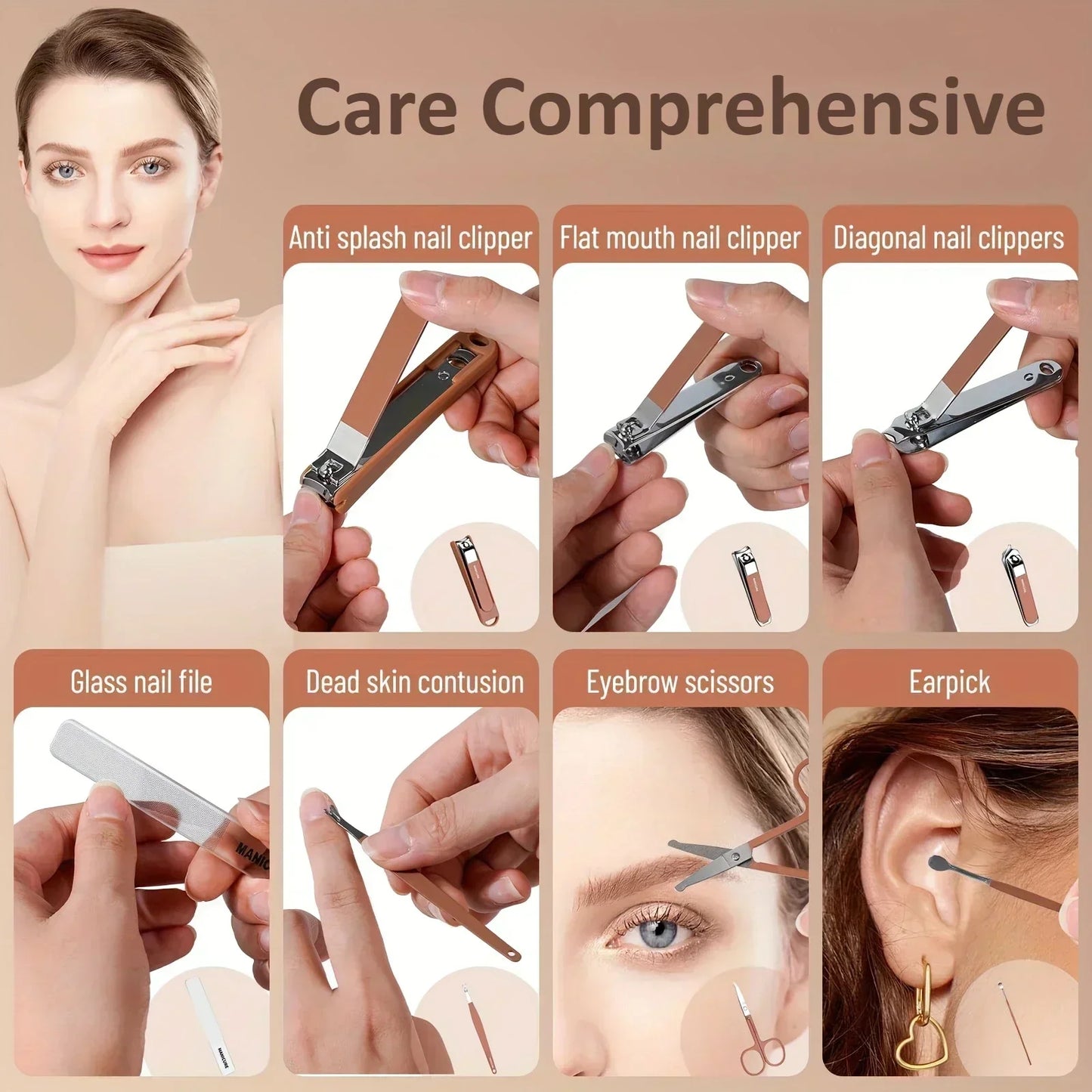 ‌Manicure Kit Stainless Steel Sharp Durable 8 in One