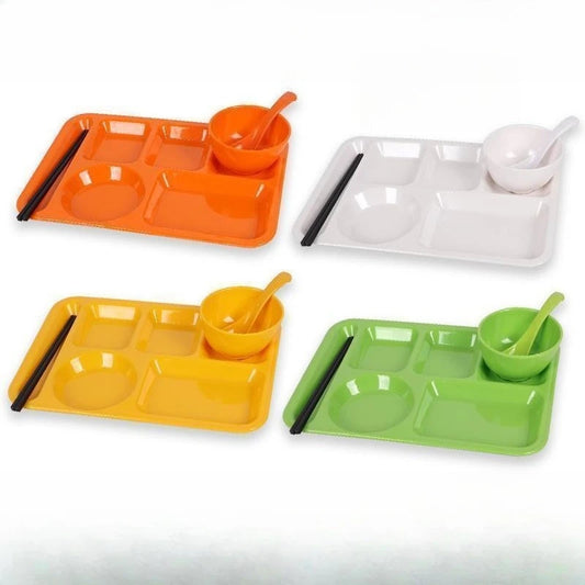 Multi Section Dining Tray Set with Bowl & Spoon – Colorful Food Plate