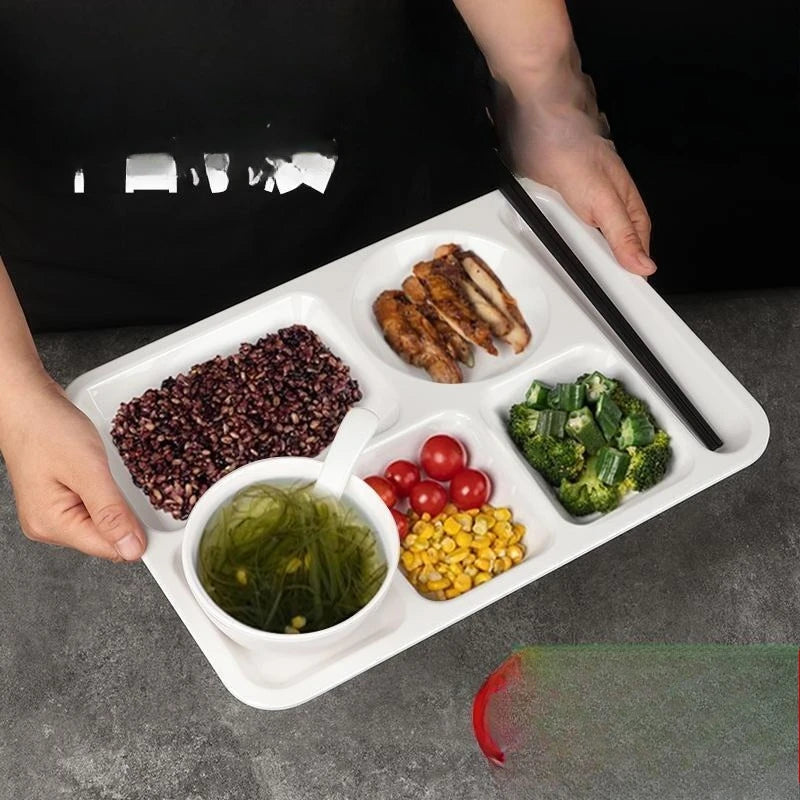 Multi Section Dining Tray Set with Bowl & Spoon – Colorful Food Plate