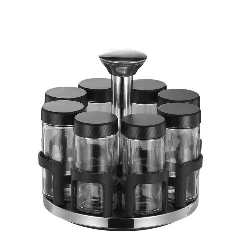 360° Rotating Spice Rack Organizer with Glass Jars