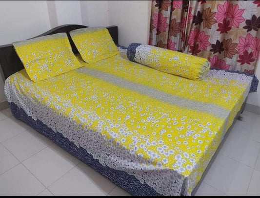 উজ্জ্বল হলুদ ফুলেল নকশার বিছানার চাদর