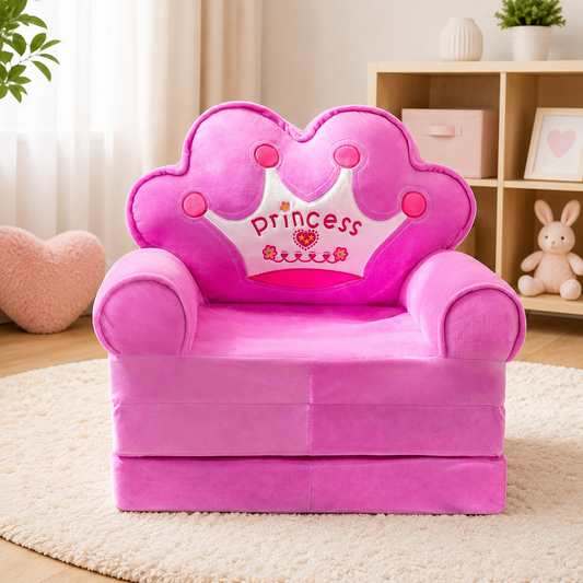 Premium Foldable Princess Crown Kids Plush Sofa