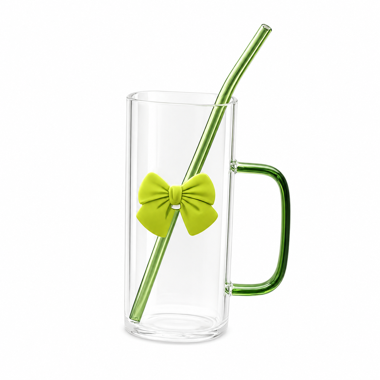 Cute Glass Mug with Bow & Straw