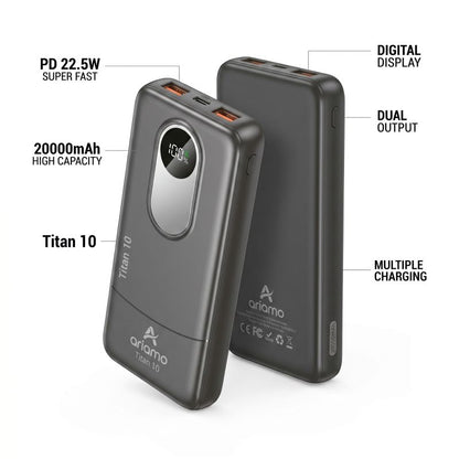 Ariamo Titan 20000mAh PD 22.5W Super Fast Charging Power Bank