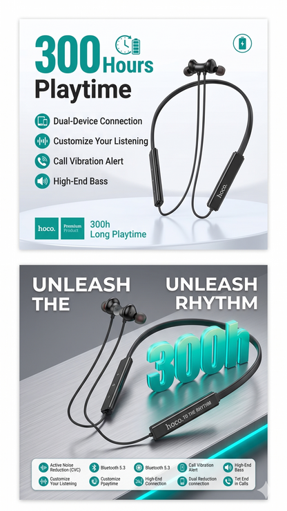 Hoco. Premium 300h Long Playtime Wireless Neckband Earphone
