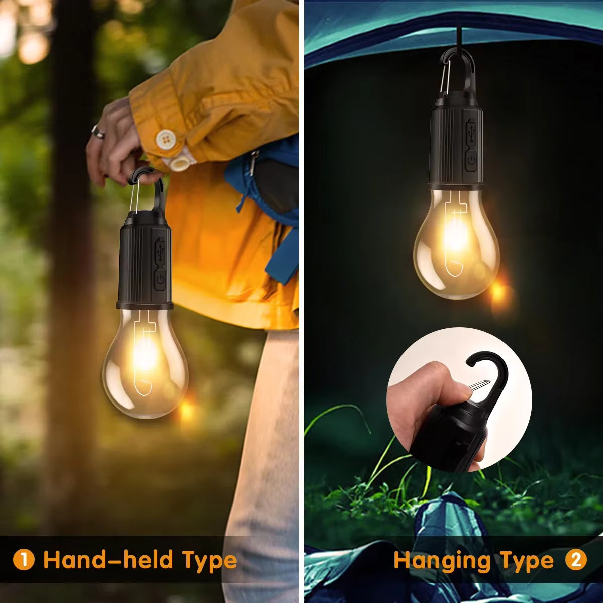 Portable Solar LED Camping Bulb with Hanging Hook