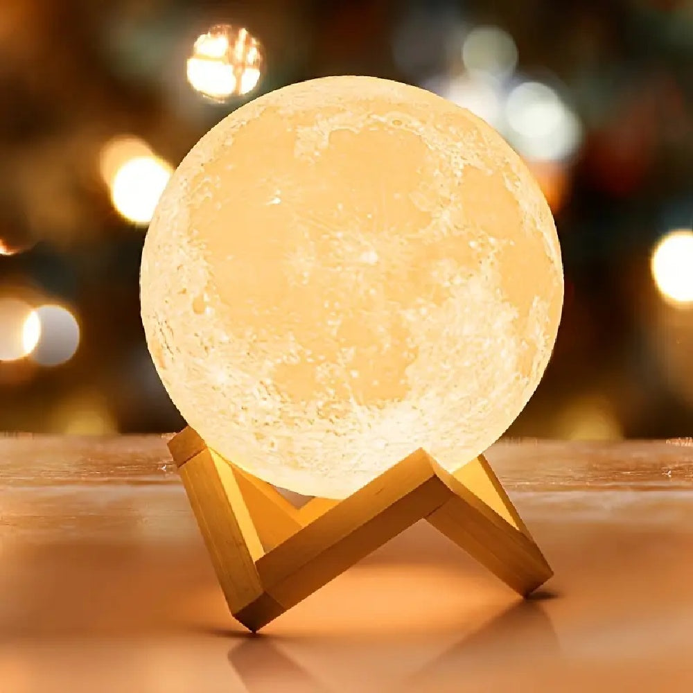 3D Moon Lamp with Wooden Stand