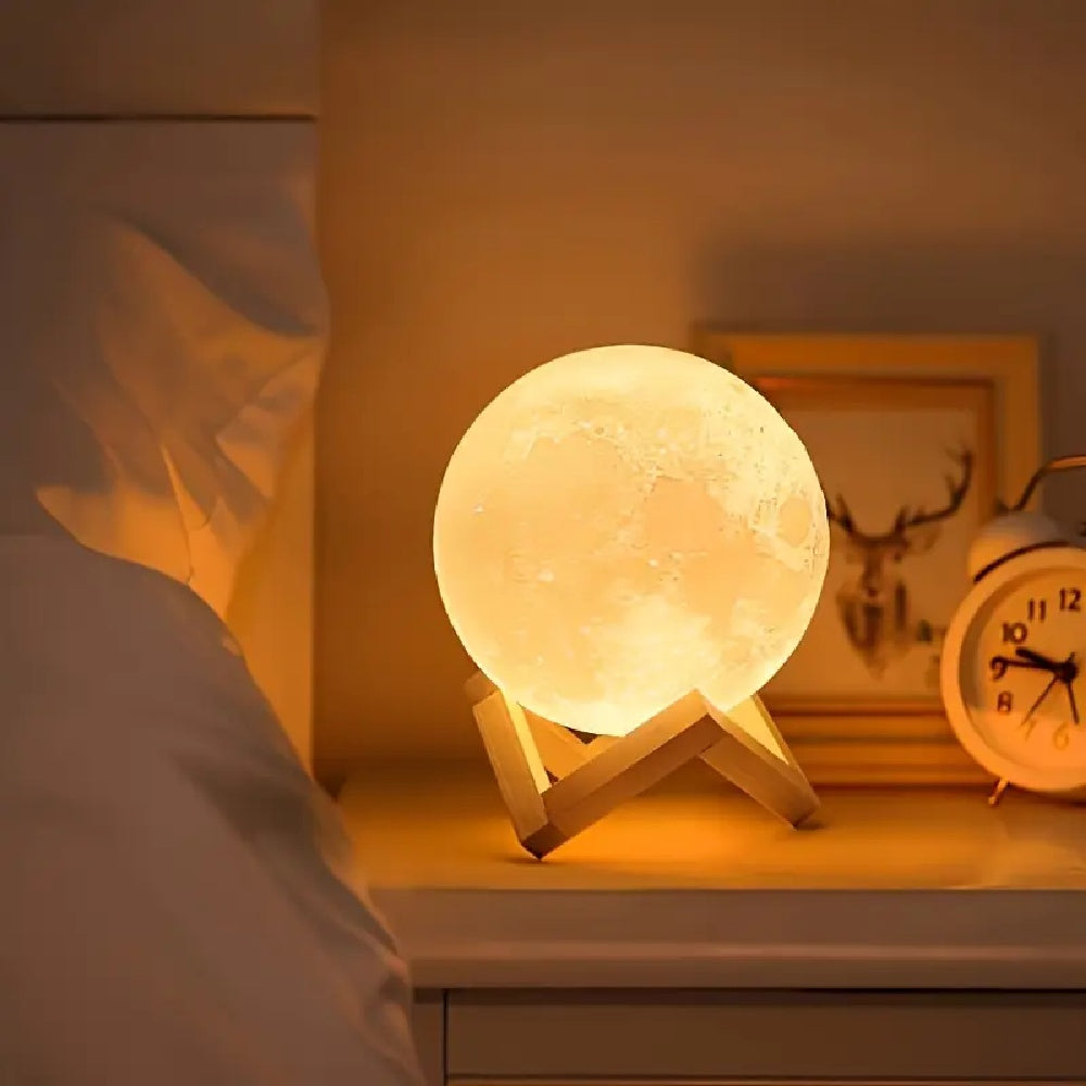 3D Moon Lamp with Wooden Stand