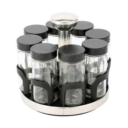 360° Rotating Spice Rack Organizer with Glass Jars