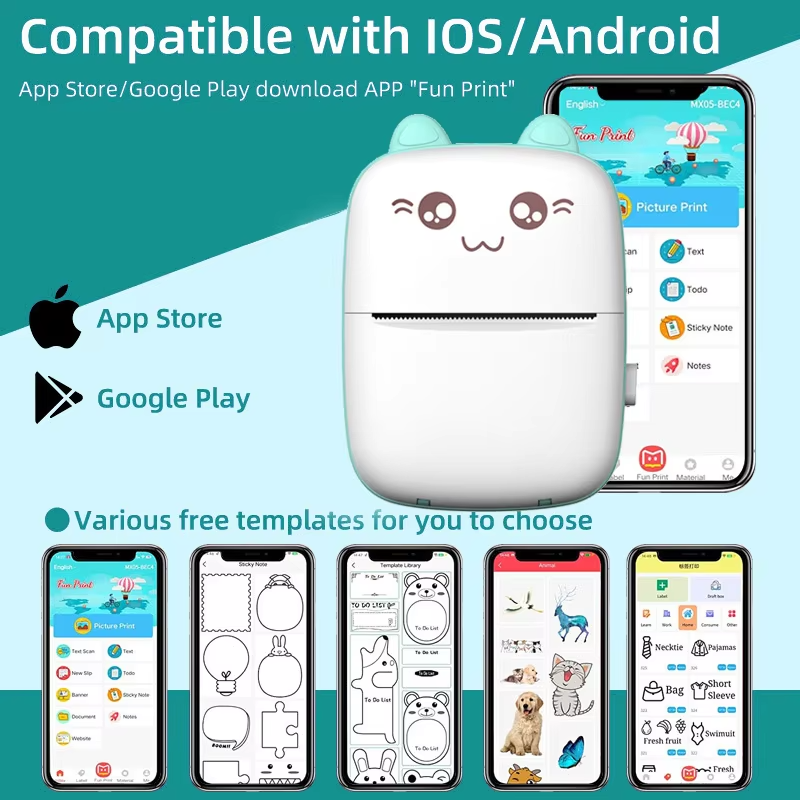 Cute Mini Bluetooth Thermal Printer – Portable Pocket Photo & Sticker Printer