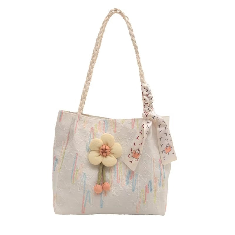 Elegant Flower Charm Shoulder Tote Bag – Stylish Women’s Handbag